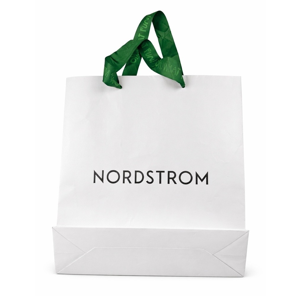 Nordstrom Large‎ Shopping Gift Bag Green Ribbon Handle Reusable Luxury